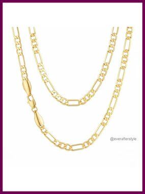 14K Gold Figaro Chain Necklace for Women Men 3mm Lobster Clasp